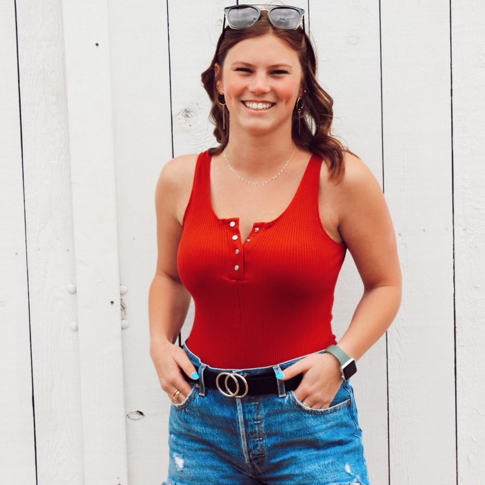 ❗️3 for $30❗️SHINESTAR RIBBED RED BODYSUIT